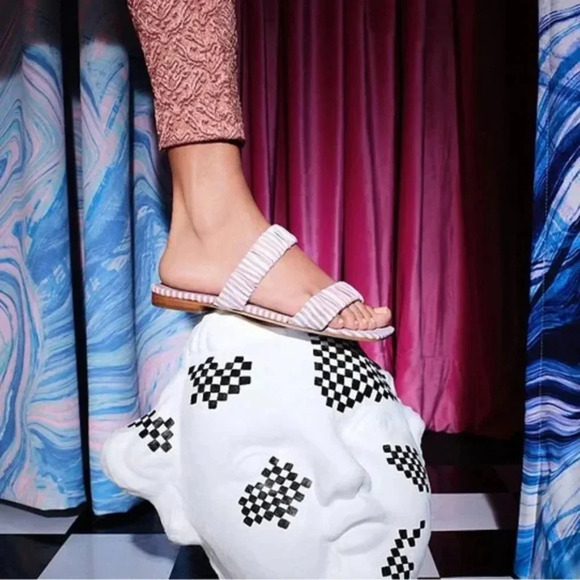 Deltan Sandal Cora Stripe Print Two Band Slides Size 6 NWT - Picture 2 of 10